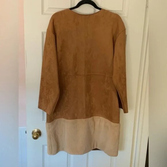 Zara Jacket Womens Small Suede & Fur Brown Golden Snap Buttons Classy Preppy - Picture 2 of 10